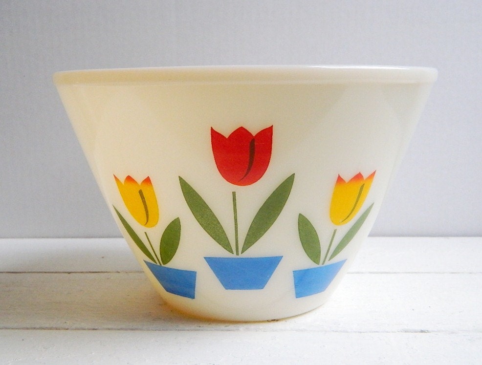 Vintage Large Fire King Tulip Bowl 4 QT