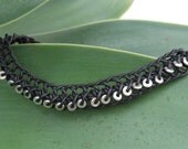 Braided Black Leather choker with silver beads (Made to order)