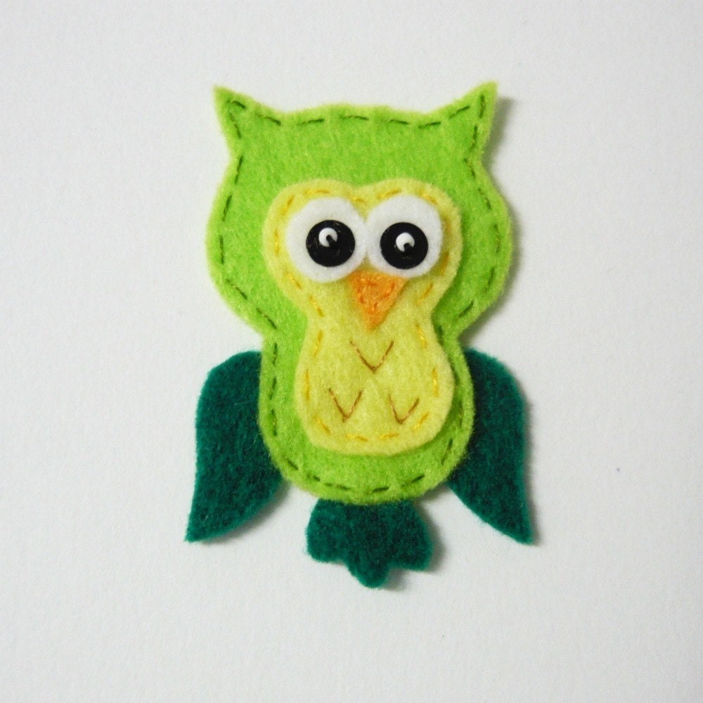 1pc - Green Front Owl Felt Applique - 63x43mm - made to order