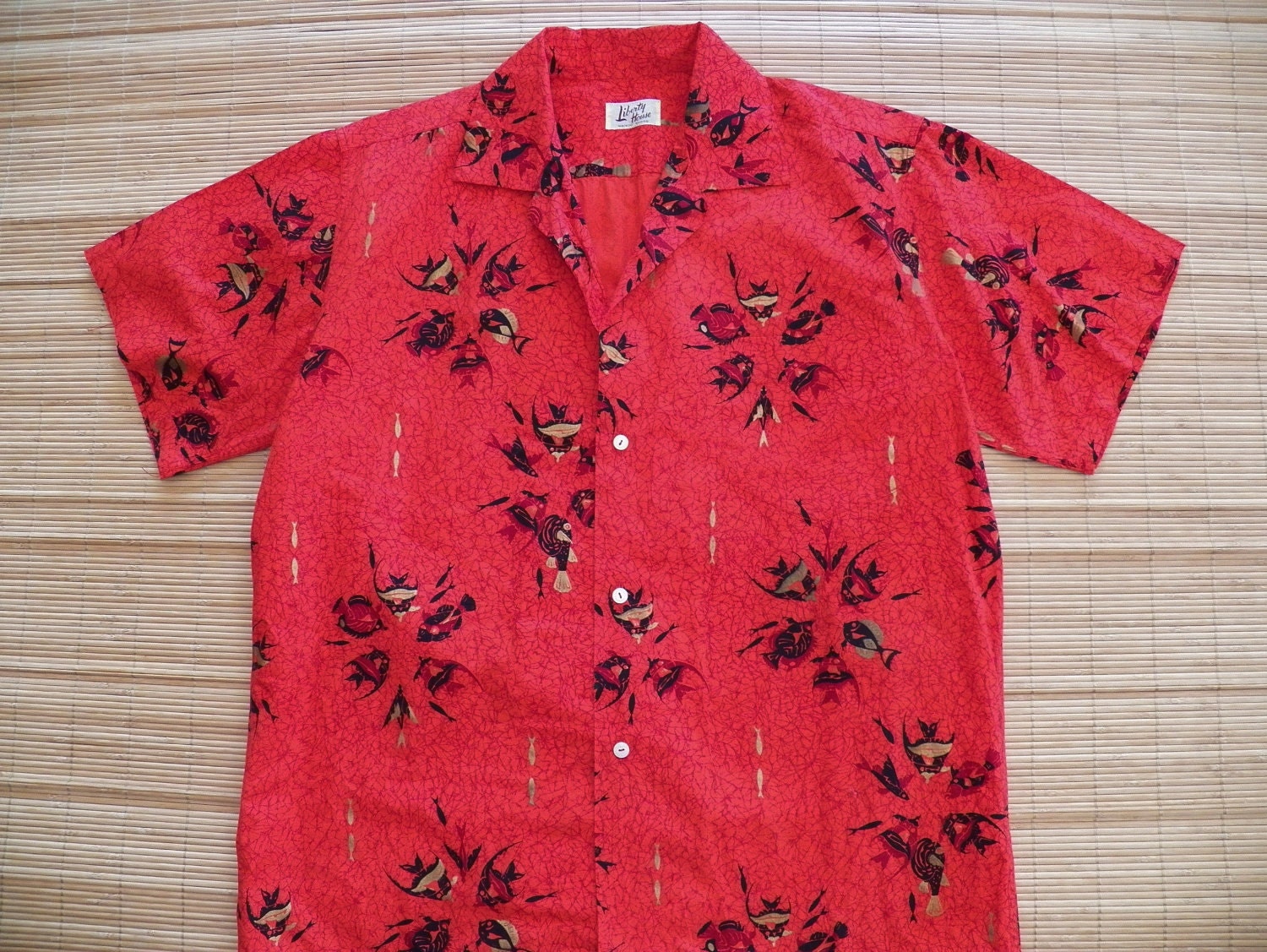 Men's Vintage 50s Liberty House Fish Hawaiian Aloha Shirt - L -The Hana Shirt Co