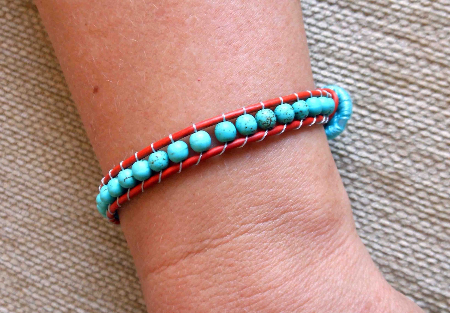 Turquoise Beaded Leather Chan Luu Bracelet Free shipping