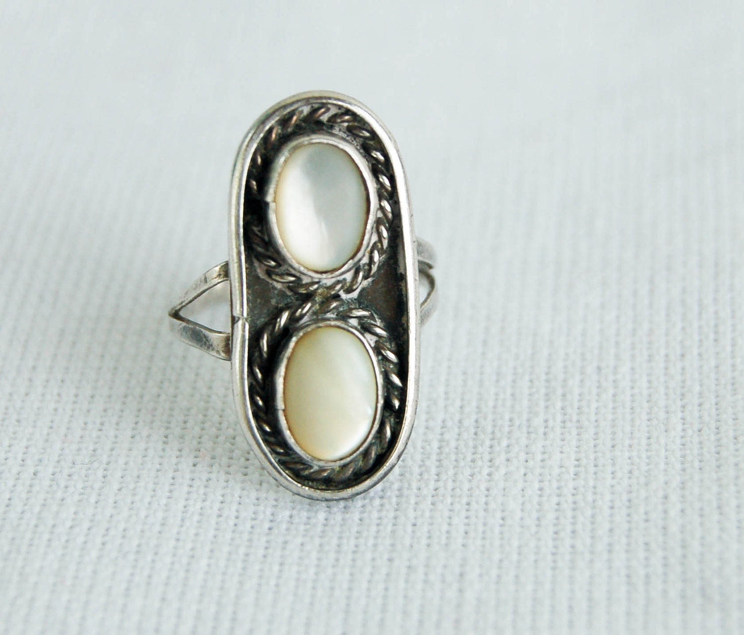 Vintage Navajo Ring Mother of Pearl Pair in Sterling Silver