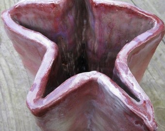 Abstract Stonewear Ceramic Star Vase, In Red & White. Asymmetrical Vase.