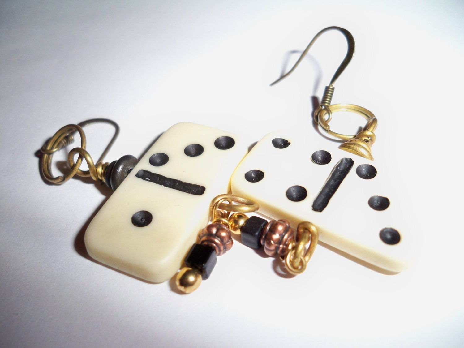 Domino Earrings - upcycled, recycled, mixed media, mixed metal