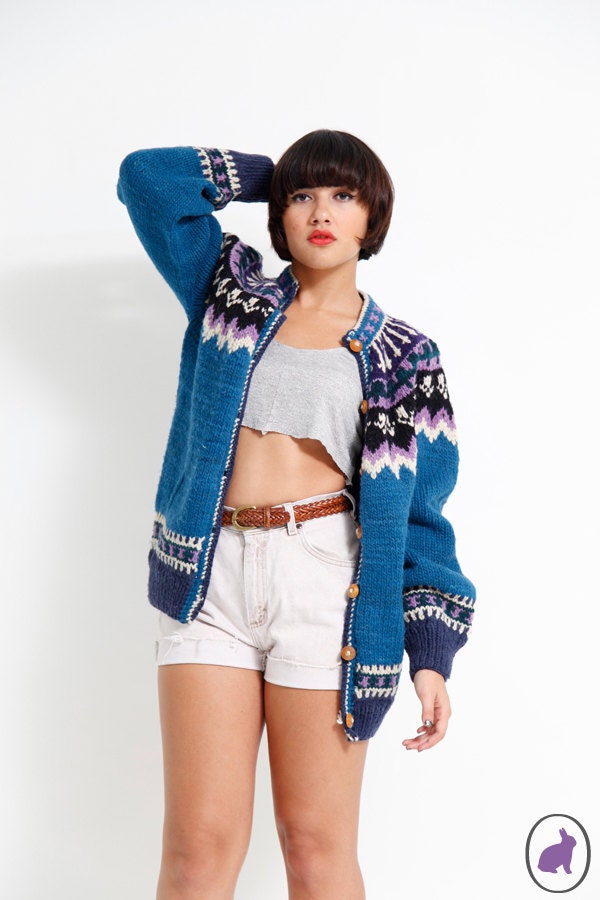 Vintage 70s Virgin Wool Tribal Sweater - Hand Knit In Ecuador