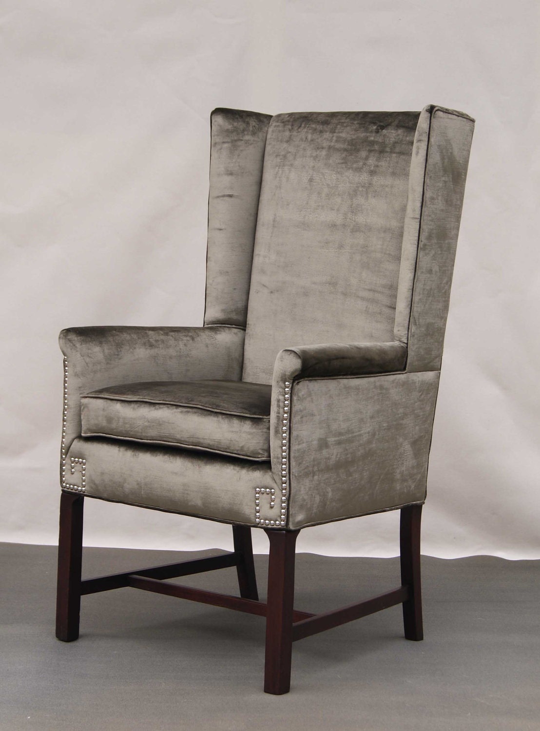 Reserved for Bubsters - Silver/Grey Velour Wingback with Nailheads