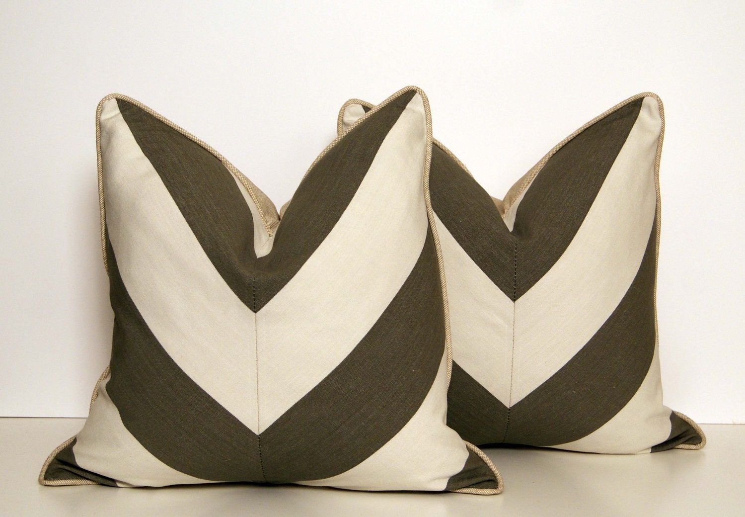 Grey and White Linen Chevron Pillows