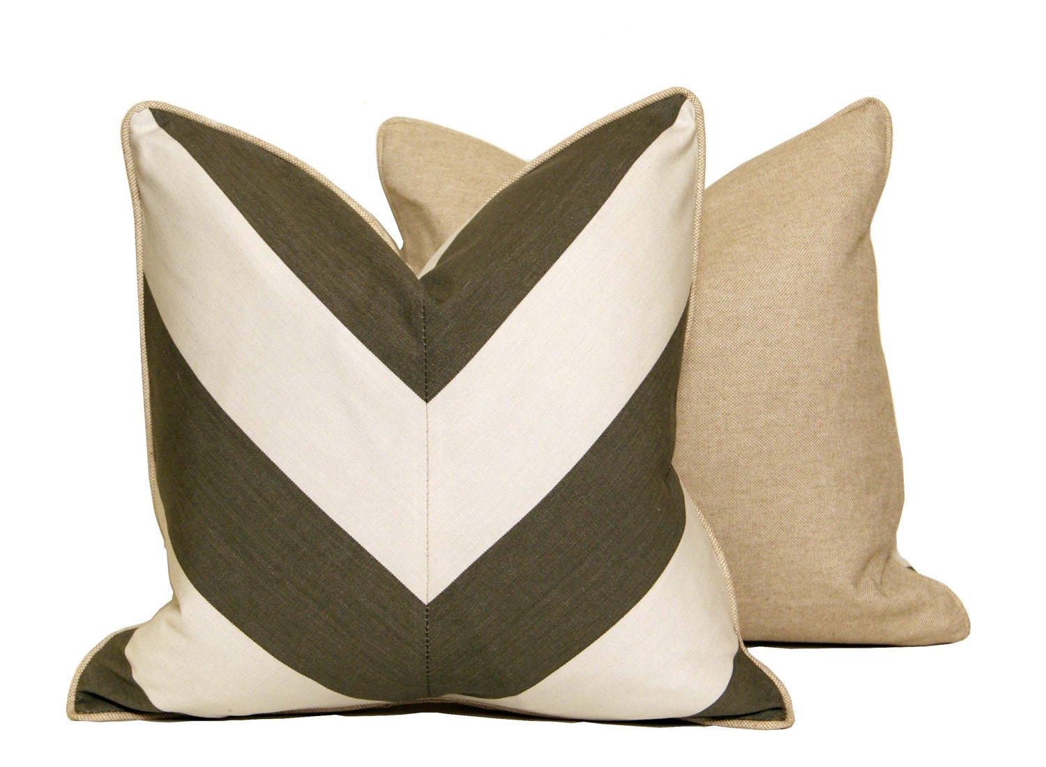 Grey and White Linen Chevron Pillows