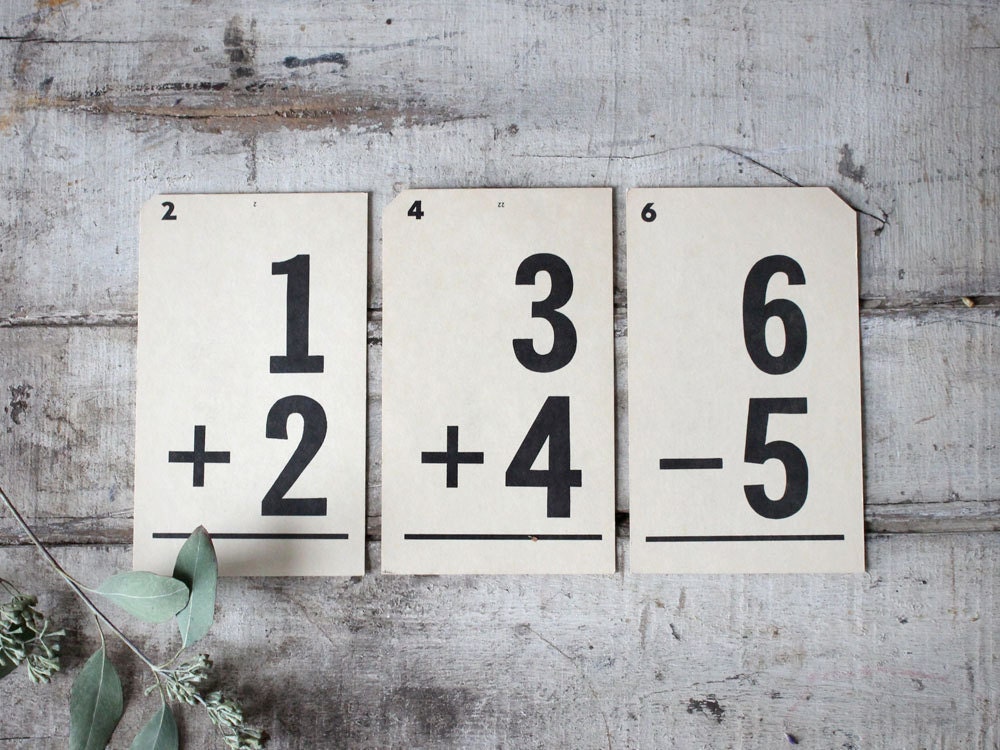Vintage Math Flash Cards, Set of Three