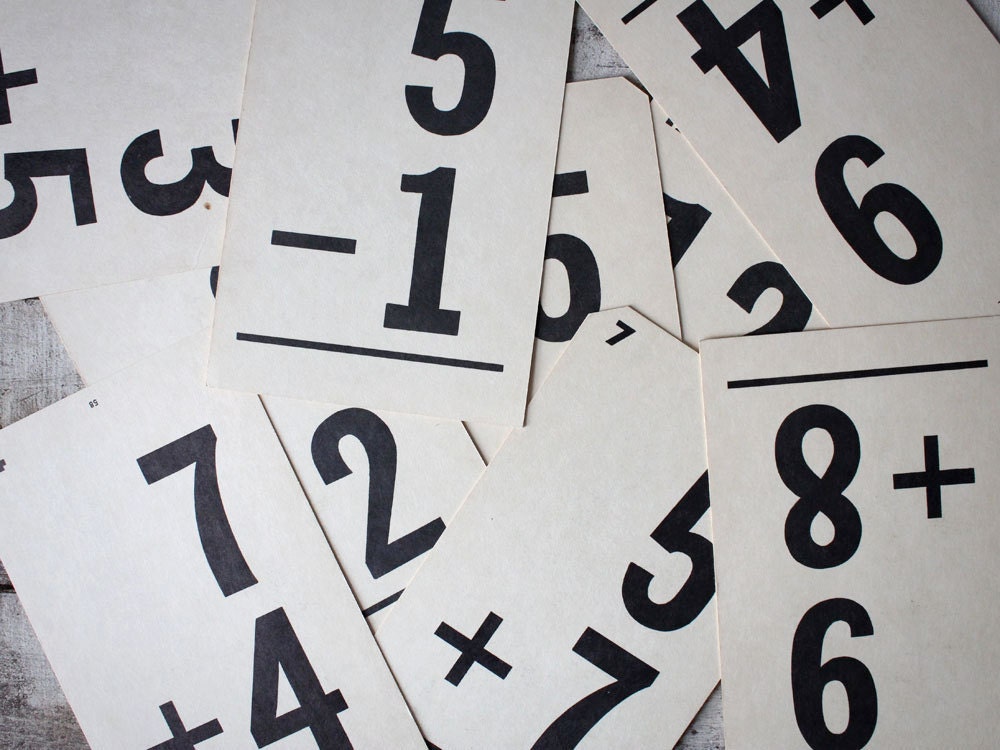 Vintage Math Flash Cards, Set of Three