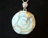 HUGE Amazonite Sterling Silver Rose Jewelry Pendant Hardcarved Wirewrapped Huge Pendant
