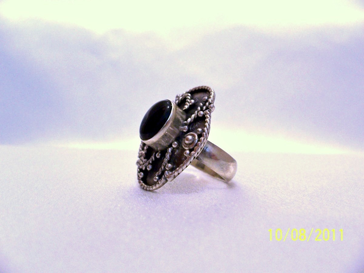 Vintage Ring Black Onyx Sterling Silver Jewelry