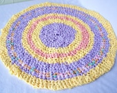 Rag rug nursery bathroom, lemon yellow, lilac lavender pink recycled eco friendly