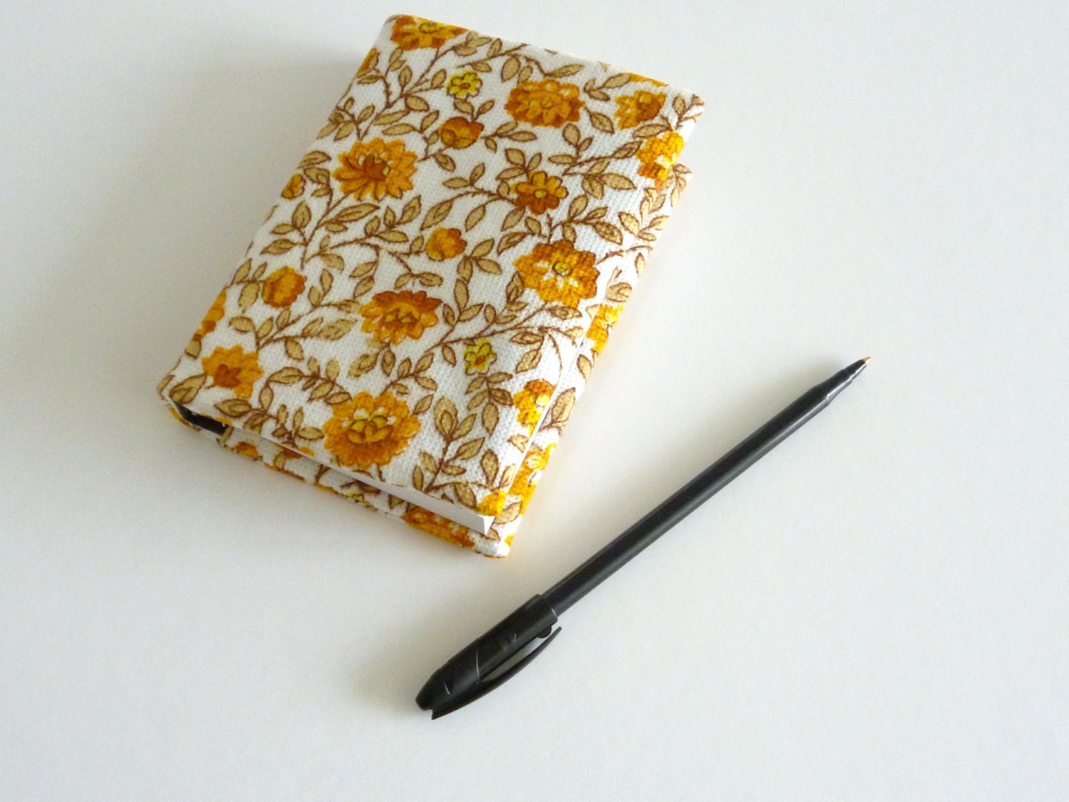 Mini sketchbook journal -  vintage yellow and orange fabric cover - eco friendly journal