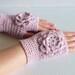 Pink sorbet crochet wrist warmers fingerless gloves large flower recycled cotton yarn eco friendly