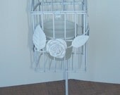 Metal Birdcage-Hanging Birdcage Votive Candle Holder- Frosted Glass-White Metal Stand-Wedding-Shabby.