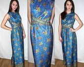 Vintage Mod Maxi Dress / Boho Party Cocktail Dress / Greek Goddess / Grecian Vibe