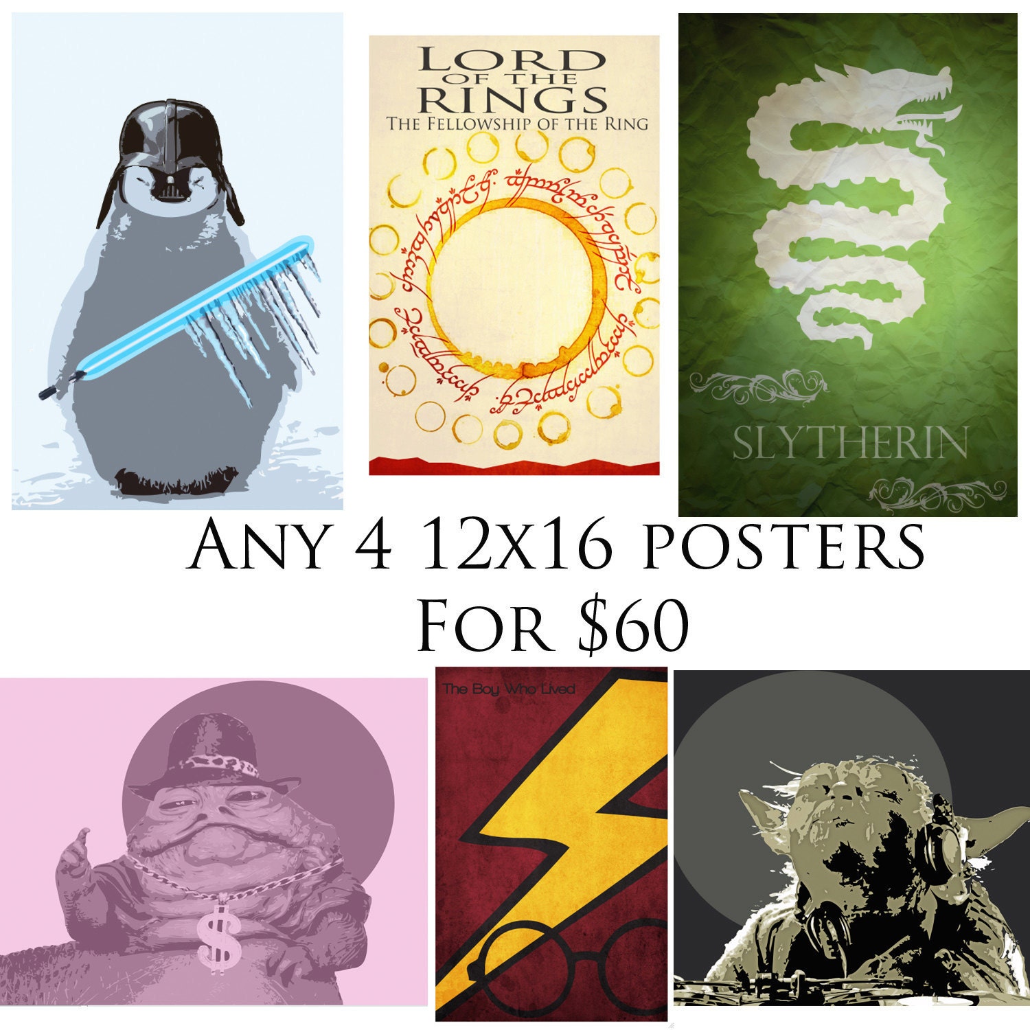 Movie poster movie art film print art poster print Any 4 Posters (11x17 size)