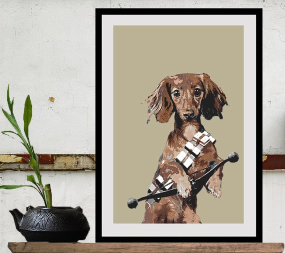 Star Wars Print Poster Movie poster star wars illustration Chewbacca Dachshund Dog art Size B