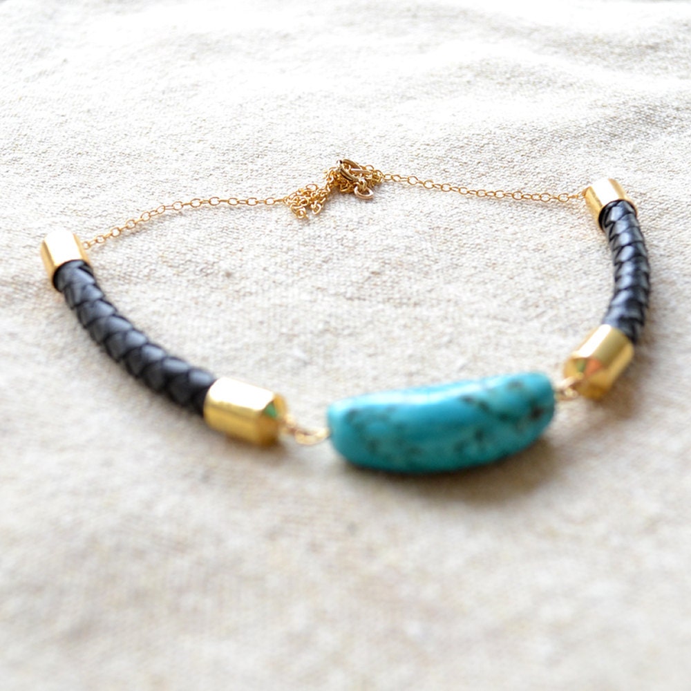 braided rope & turquoise stone necklace // THESS