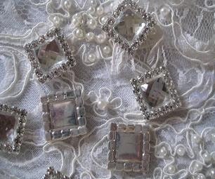 5 Diamante Rhinestone Square Cluster, wedding invitation buckle, jewellry button