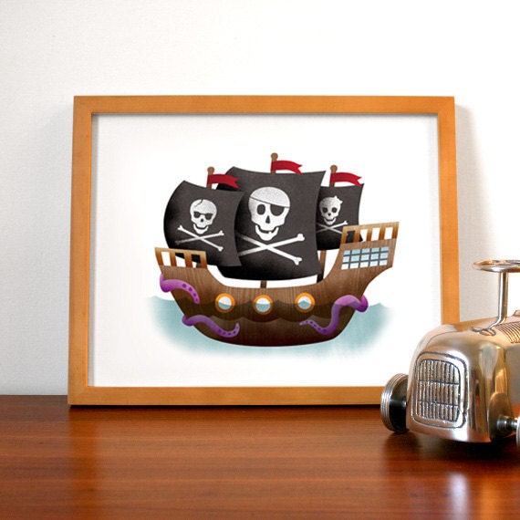 Pirate Bedroom Decor - Pirate Ship Poster 8 X 10