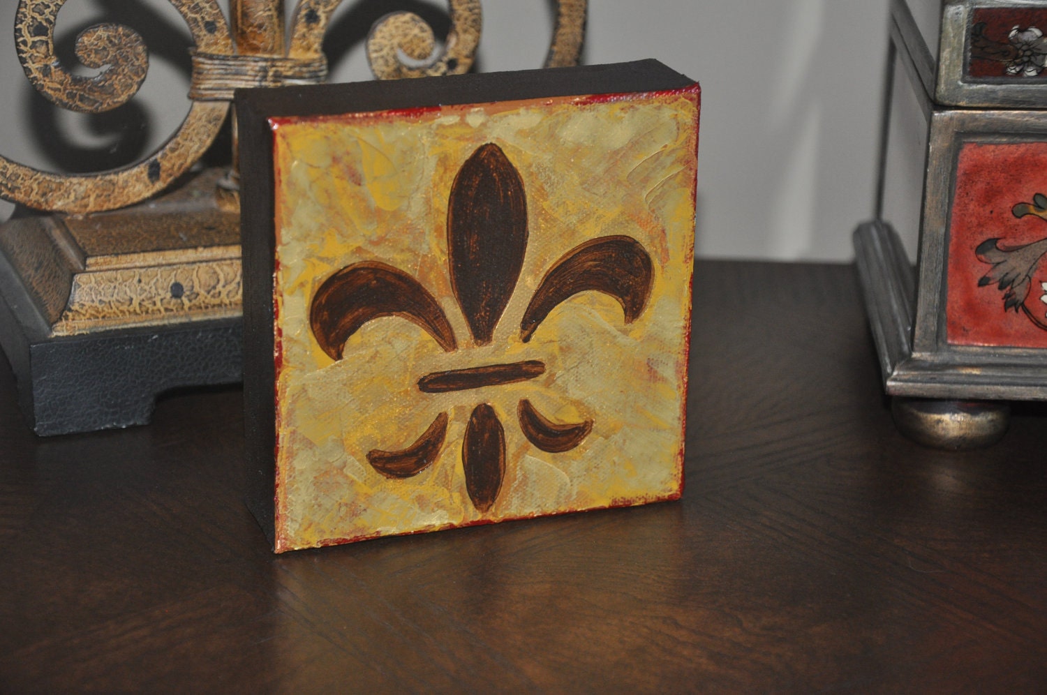 Acrylic Fleur de Lis Painting on Canvas - 5x5 Original