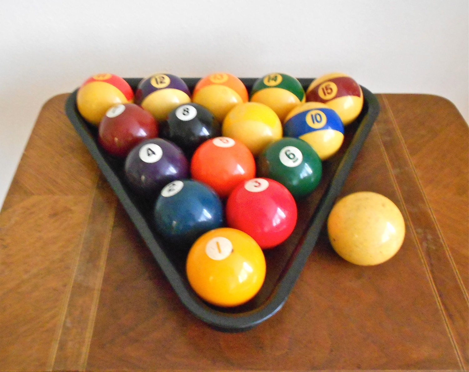 Vintage Fifteen Ball Billiards or Pool Set with Cue Ball and Rack - Circa 1970