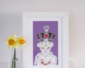 Princess Tallulah wearing crown, cat illustration 8 x 11 wall art, print