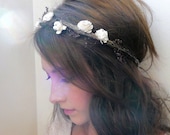 natural halo crown, bridal hair wreath  - chocolate brown with ivory flowers - ISABEL