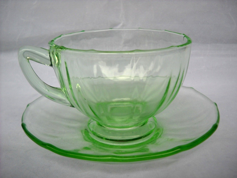 Depression Era New Martinsville Adie Cup And Saucers