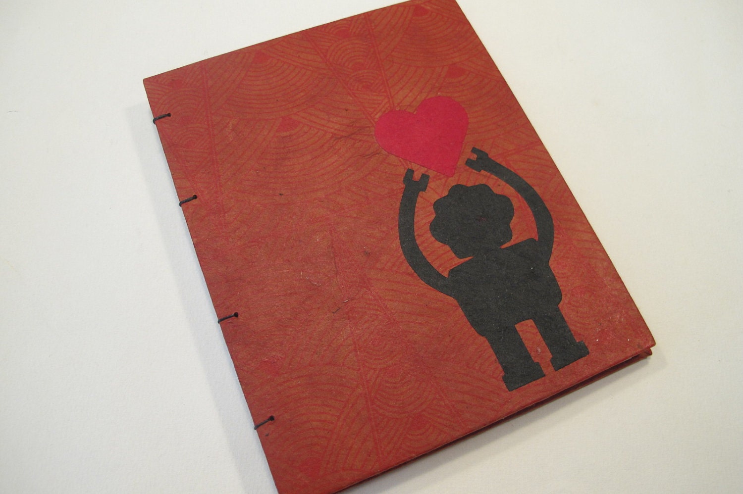 Robot Heart Handmade Notebook Journal: Art Deco Red Small Book Coptic Hardbound