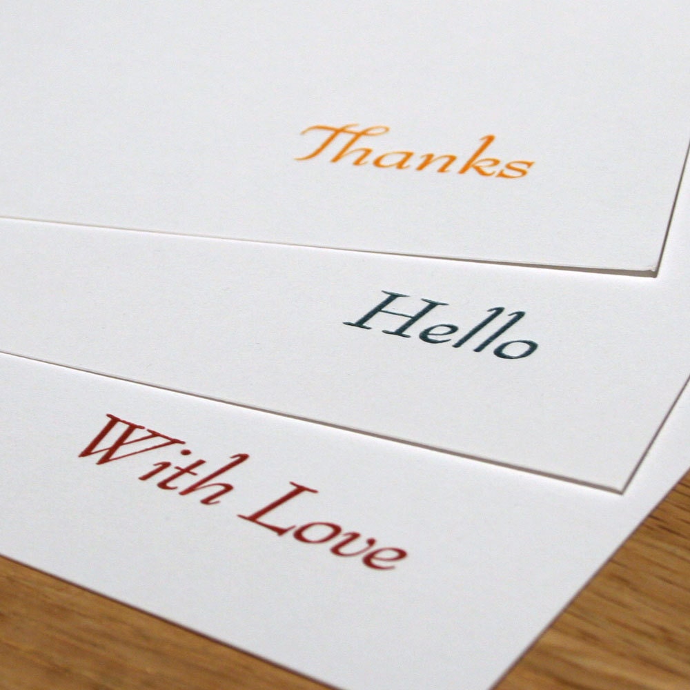 Letterpress Note Cards - Set of 6 - Thanks, Hello, & With Love
