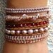 Shades of Pastels - Macrame and Beaded Leather Wrap Bracelet With Freshwater Pearls and Gold Button Clasp