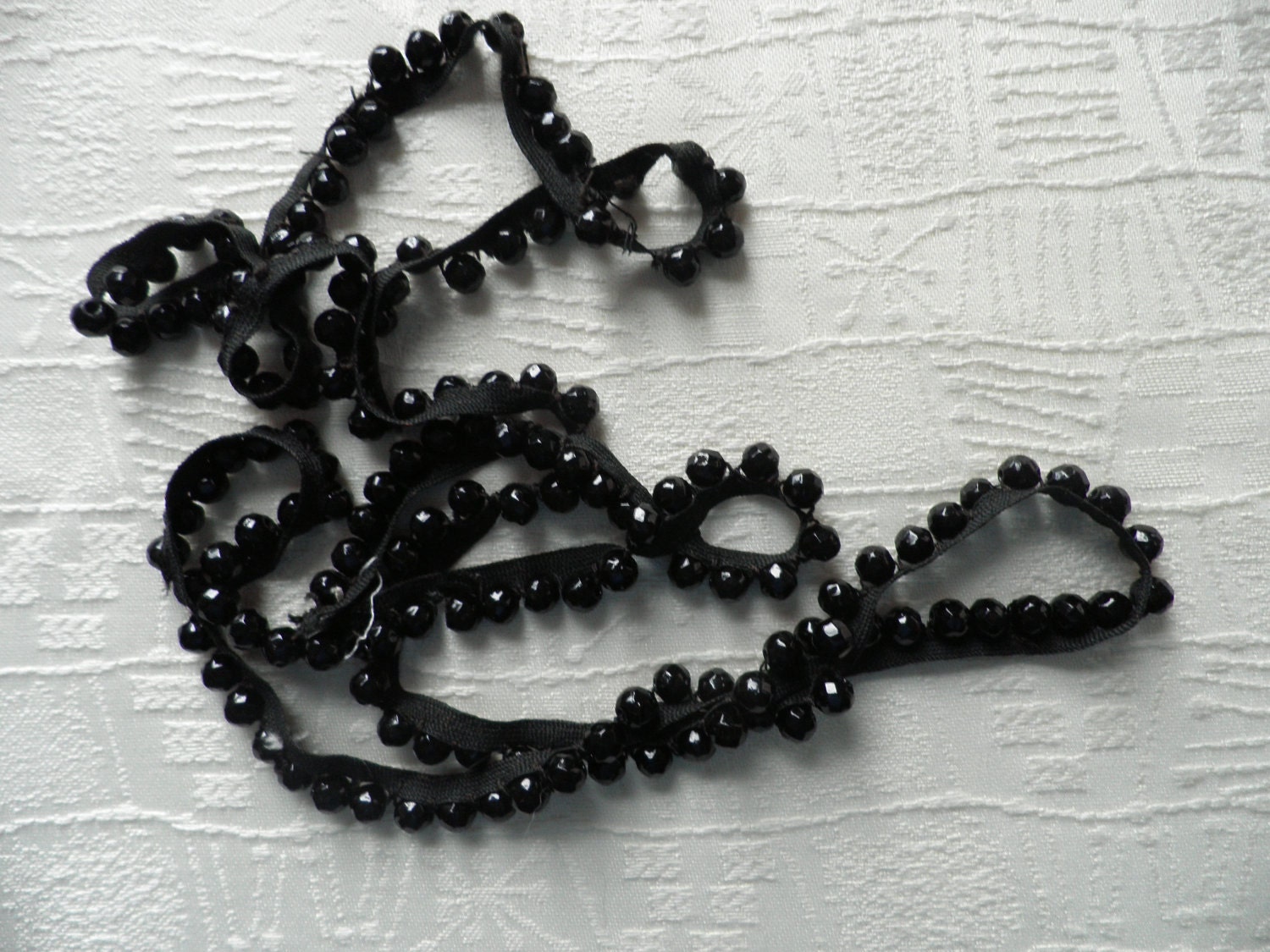 Faceted Round Black Glass Beads Vintage Lamp Shade Trim