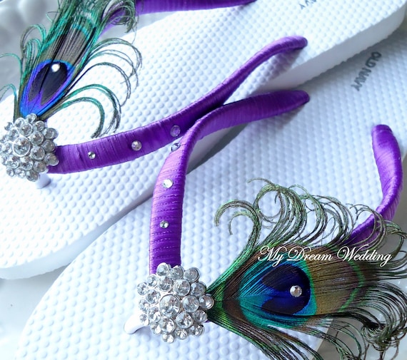 Peacock Flip flops. Swarovski Crystals ,made in your wedding colors -TROPICAL WEDDING Collection-