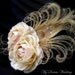 IVORY FASCINATOR.Crystalized Vintage- ivory blush Ranunculus with Curl beige Peacock Feather.Swarovski Ivory-soft Pink headpice- FLOERENCE
