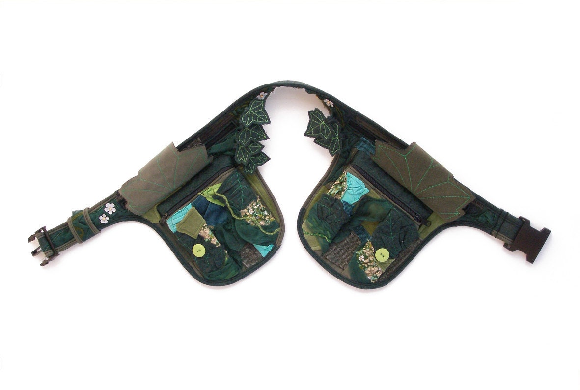 Fantasy belt bag - Fairy hip pack with ivy leaves and patchwork