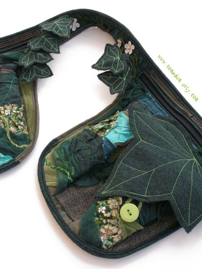 Fantasy belt bag - Fairy hip pack with ivy leaves and patchwork