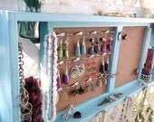 Jewelry Organizer Wall Display Shelf Message Board.."OCEAN BREEZE BLUE"..over "Blue Violet"..Shabby Chic Cottage..Handmade