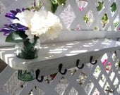 4 Hook Rail 24 in.Wall Shelf with Recessed Vase.. "Antique White" or You Choose Color... Shabby Chic Cottage..