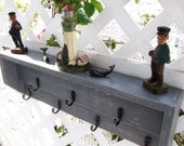 7 Hook Rail 24 in. Wall Shelf.. " Grey & Ivory "or You Choose Color... Shabby Chic Country Cottage...Handmade