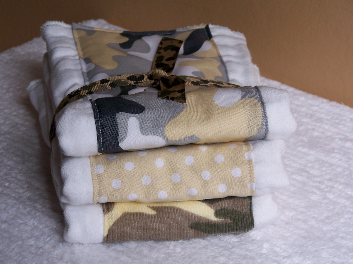 Set of Three Burp Cloths for a baby boy  camouflage