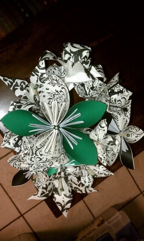Classical Creases - arrangement of 15 long stemmed origami flowers