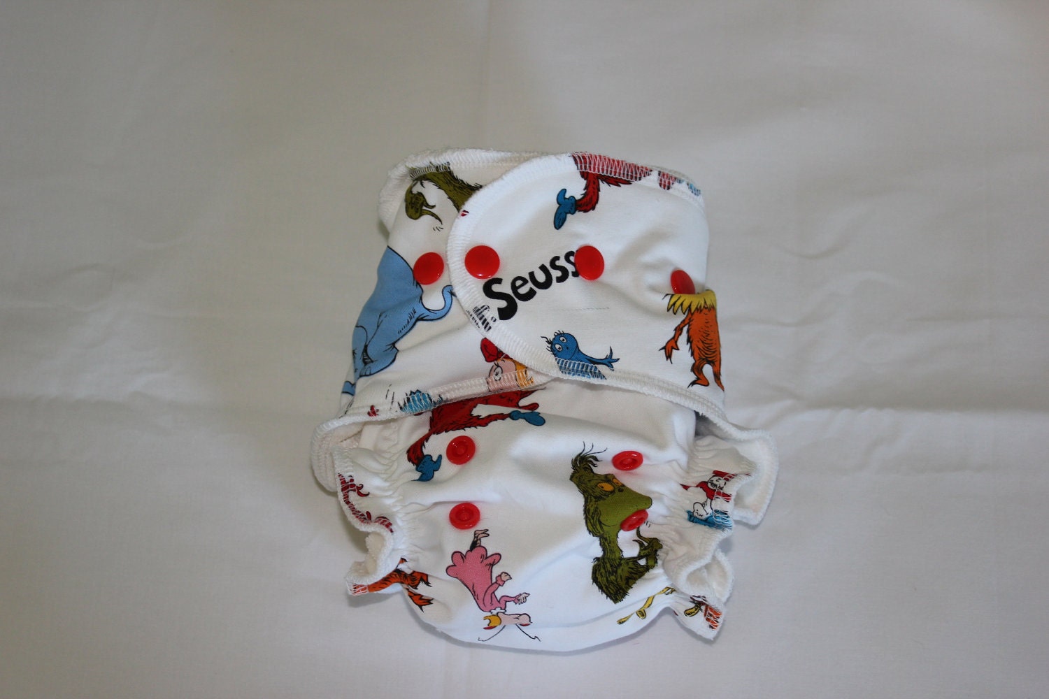 Cheeky Cloth One Size Organic Bamboo Fitted Diaper "Very Seuss"