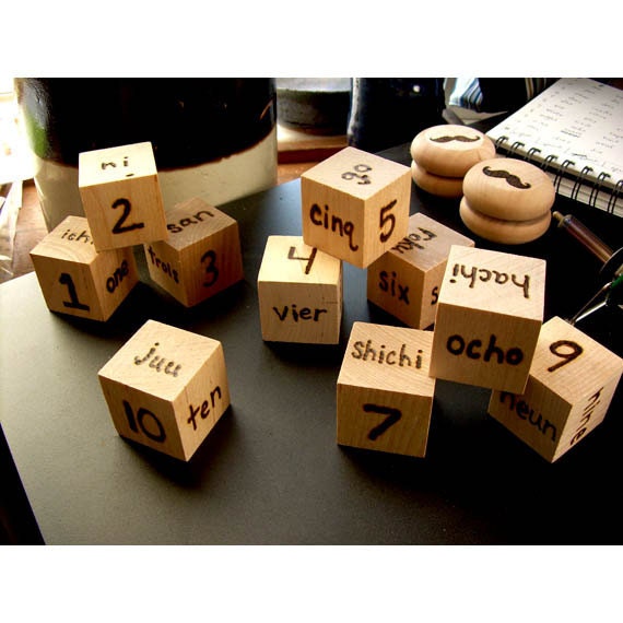 Genius Baby Blocks - Wooden Foreign Language Numbers - Pyrography