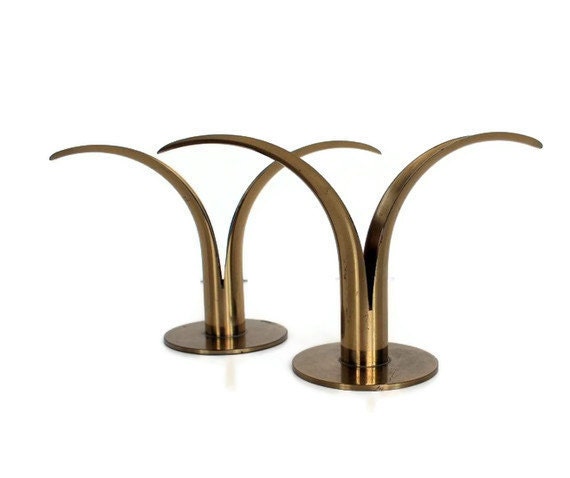 Mid Century Brass Candle Holders - Sweden Lily
