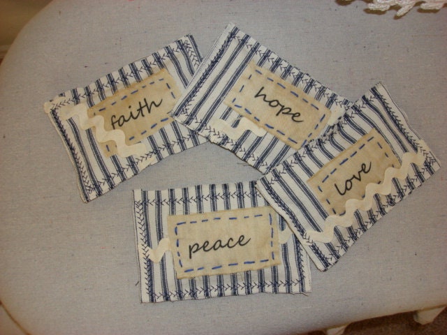 faith hope peace & love blue ticking sachets
