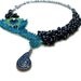 Beaded Peacock Necklace, Asymmetrical in Blue, Purple, and Green