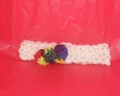Lovely White Knitted Headband with a Small Unique Multicolored Bow